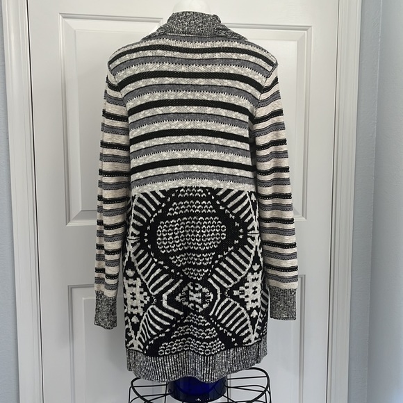 ECOTE Open Front Cardigan Black, Cream & Grey Patterned Size M - Picture 5 of 15